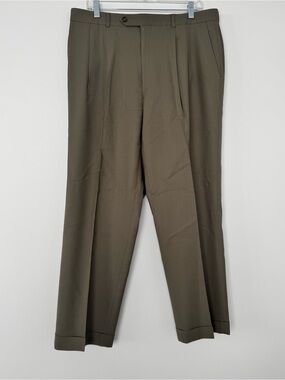 Vtg Lauren Ralph Lauren Dress Pants Mens 36x29 Olive Pure Wool Super 100s Pleat